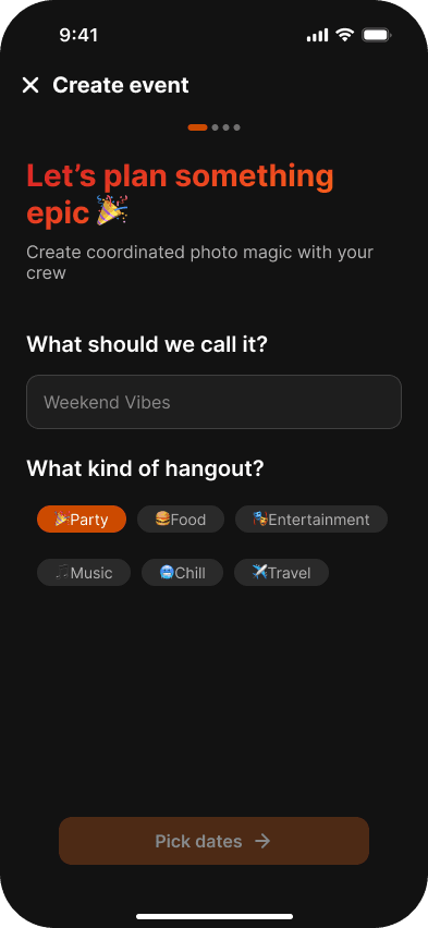 Flow app create event screen